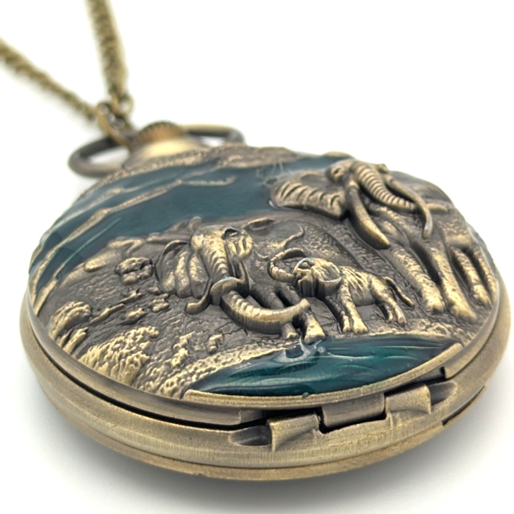 Elephant Pocket Watch NEW Gift Safari Africa India Vintage Bronze Finish - Picture 2 of 7